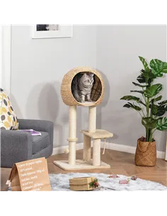 PawHut Cat Tree for Indoor Cats 100cm Kitten Climbing Tower Activity Center with Sisal Scratching Post Condo Perch Hanging Balls 2
