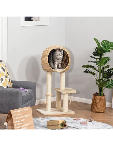 PawHut Cat Tree for Indoor Cats 100cm Kitten Climbing Tower Activity Center with Sisal Scratching Post Condo Perch Hanging Balls