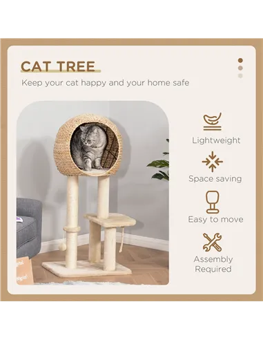 PawHut Cat Tree for Indoor Cats 100cm Kitten Climbing Tower Activity Center with Sisal Scratching Post Condo Perch Hanging Balls
