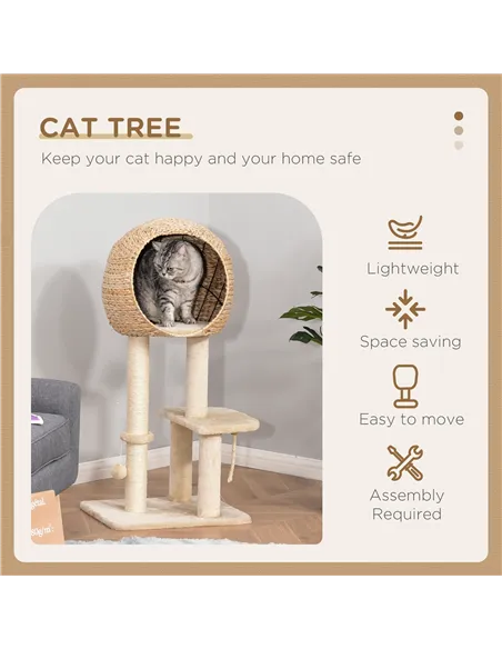 PawHut Cat Tree for Indoor Cats 100cm Kitten Climbing Tower Activity Center with Sisal Scratching Post Condo Perch Hanging Balls