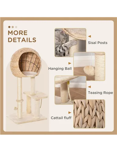 PawHut Cat Tree for Indoor Cats 100cm Kitten Climbing Tower Activity Center with Sisal Scratching Post Condo Perch Hanging Balls