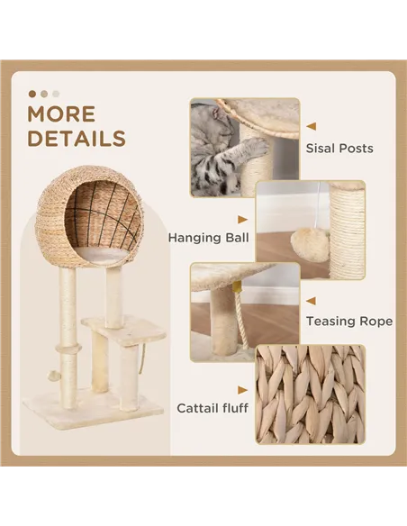 PawHut Cat Tree for Indoor Cats 100cm Kitten Climbing Tower Activity Center with Sisal Scratching Post Condo Perch Hanging Balls