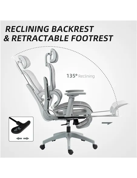 HOMCOM Multi-Adjustable Mesh Office Chair - Grey
