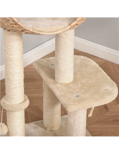 PawHut Cat Tree for Indoor Cats 100cm Kitten Climbing Tower Activity Center with Sisal Scratching Post Condo Perch Hanging Balls