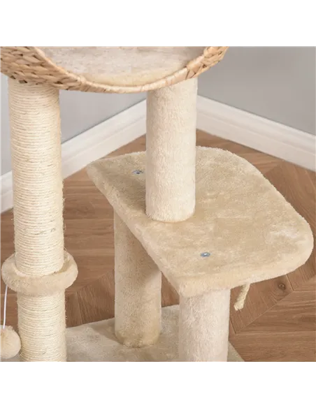 PawHut Cat Tree for Indoor Cats 100cm Kitten Climbing Tower Activity Center with Sisal Scratching Post Condo Perch Hanging Balls