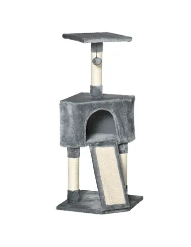 PawHut Corner Cat Tree for Indoor Cats, Kitten Tower with Scratching Post House Ladder Toy - Grey
