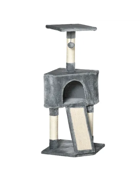 PawHut Corner Cat Tree for Indoor Cats, Kitten Tower with Scratching Post House Ladder Toy - Grey