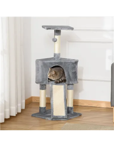 PawHut Corner Cat Tree for Indoor Cats, Kitten Tower with Scratching Post House Ladder Toy - Grey