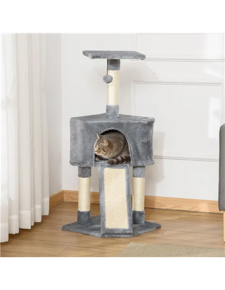 PawHut Corner Cat Tree for Indoor Cats, Kitten Tower with Scratching Post House Ladder Toy - Grey