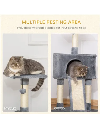 PawHut Corner Cat Tree for Indoor Cats, Kitten Tower with Scratching Post House Ladder Toy - Grey