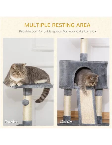 PawHut Corner Cat Tree for Indoor Cats, Kitten Tower with Scratching Post House Ladder Toy - Grey