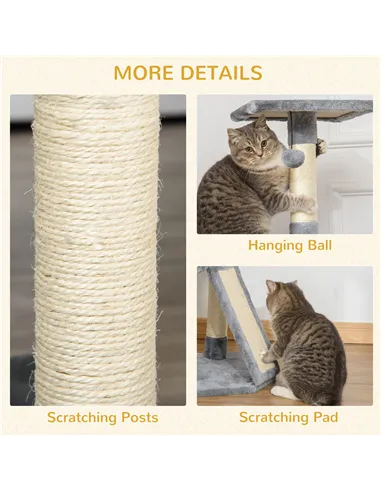 PawHut Corner Cat Tree for Indoor Cats, Kitten Tower with Scratching Post House Ladder Toy - Grey