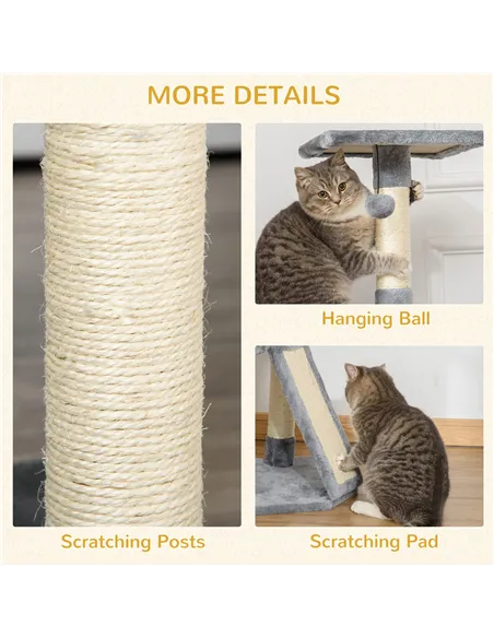 PawHut Corner Cat Tree for Indoor Cats, Kitten Tower with Scratching Post House Ladder Toy - Grey