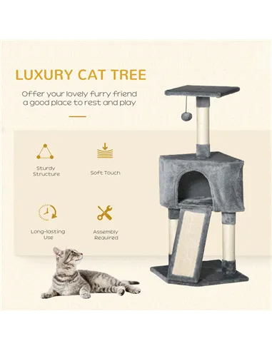 PawHut Corner Cat Tree for Indoor Cats, Kitten Tower with Scratching Post House Ladder Toy - Grey