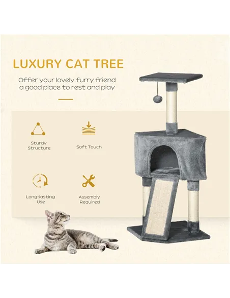 PawHut Corner Cat Tree for Indoor Cats, Kitten Tower with Scratching Post House Ladder Toy - Grey