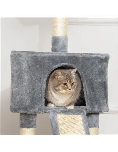 PawHut Corner Cat Tree for Indoor Cats, Kitten Tower with Scratching Post House Ladder Toy - Grey
