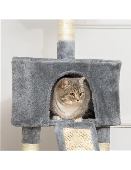 PawHut Corner Cat Tree for Indoor Cats, Kitten Tower with Scratching Post House Ladder Toy - Grey