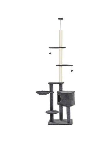 PawHut Floor to Ceiling Cat Tree for Indoor Cats Play Tower Climbing Activity Center Scratching Post Platforms Condo Adjustable 