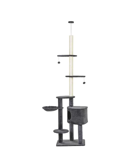 PawHut Floor to Ceiling Cat Tree for Indoor Cats Play Tower Climbing Activity Center Scratching Post Platforms Condo Adjustable 