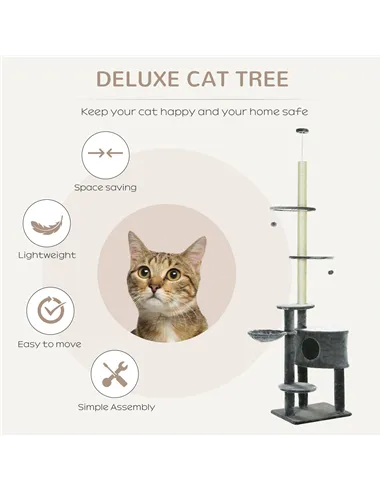 PawHut Floor to Ceiling Cat Tree for Indoor Cats Play Tower Climbing Activity Center Scratching Post Platforms Condo Adjustable 