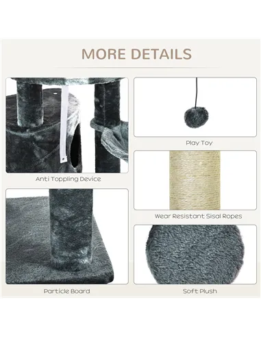 PawHut Floor to Ceiling Cat Tree for Indoor Cats Play Tower Climbing Activity Center Scratching Post Platforms Condo Adjustable 