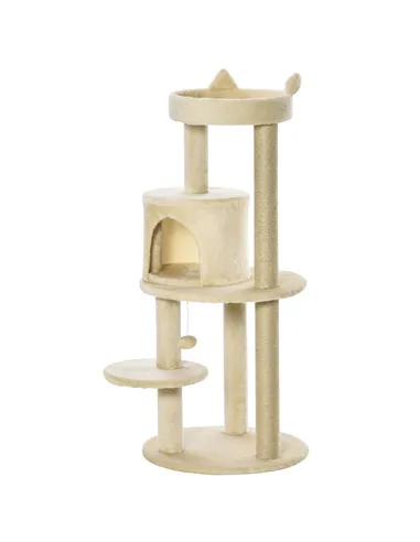 PawHut 104 cm Cat Tree, Cat Condo Tree Tower, Cat Activity Centre with Scratching Posts, Plush Perch, Hanging Ball - Cream White