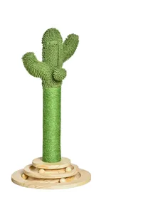 PawHut Cat Tree Cactus Sisal Scratching Post for Indoor Cats Play Tower Kitten Furniture with Hanging Ball Interactive Fun Rolle