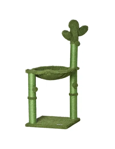 PawHut Cactus Cat Tree Tower for Indoor Cats Sisal Scratching Post with Hammock Bed Dangling Ball 40 x 40 x 96 cm