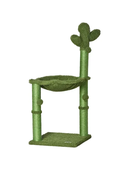 PawHut Cactus Cat Tree Tower for Indoor Cats Sisal Scratching Post with Hammock Bed Dangling Ball 40 x 40 x 96 cm
