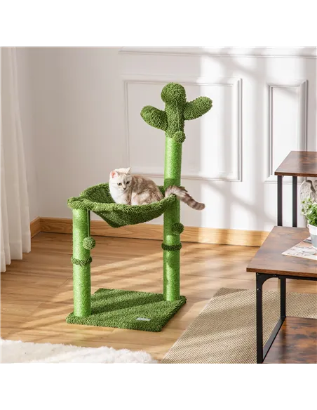 PawHut Cactus Cat Tree Tower for Indoor Cats Sisal Scratching Post with Hammock Bed Dangling Ball 40 x 40 x 96 cm