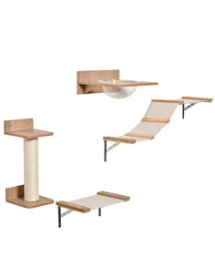PawHut 4PCs Wall-mounted Cats Climbing Shelf Set Cat Tree Kitten Perch Activity Center with Hammock Scratching Post Jumping Plat