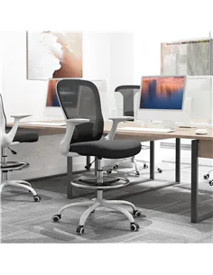 HOMCOM Draughtsman Chair, Mesh Drafting Chair, Ergonomic Office Chair with Flip-up Armrest, Adjustable Foot Ring, Black White 2