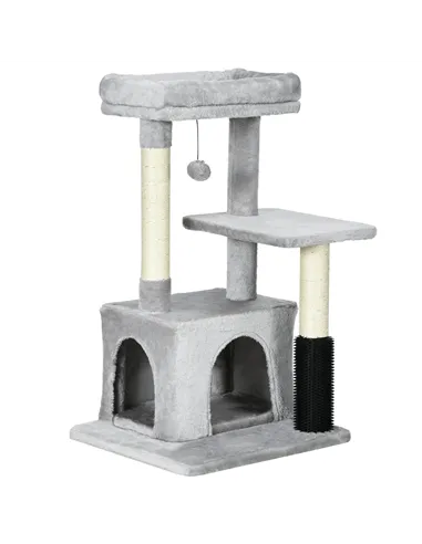 PawHut Cat Tree for Indoor Cats Climbing Tower Kitten Scratch Post Activity Center Kitten with Massage Toy Hanging Ball Bed Cond