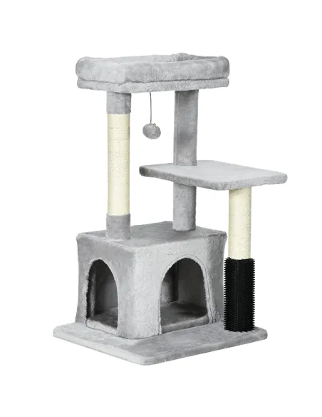 PawHut Cat Tree for Indoor Cats Climbing Tower Kitten Scratch Post Activity Center Kitten with Massage Toy Hanging Ball Bed Cond