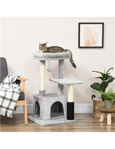 PawHut Cat Tree for Indoor Cats Climbing Tower Kitten Scratch Post Activity Center Kitten with Massage Toy Hanging Ball Bed Cond