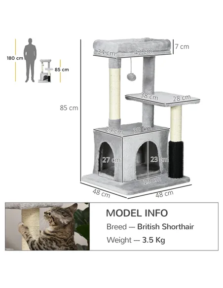 PawHut Cat Tree for Indoor Cats Climbing Tower Kitten Scratch Post Activity Center Kitten with Massage Toy Hanging Ball Bed Cond