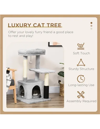 PawHut Cat Tree for Indoor Cats Climbing Tower Kitten Scratch Post Activity Center Kitten with Massage Toy Hanging Ball Bed Cond