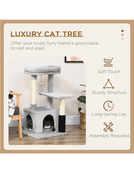 PawHut Cat Tree for Indoor Cats Climbing Tower Kitten Scratch Post Activity Center Kitten with Massage Toy Hanging Ball Bed Cond