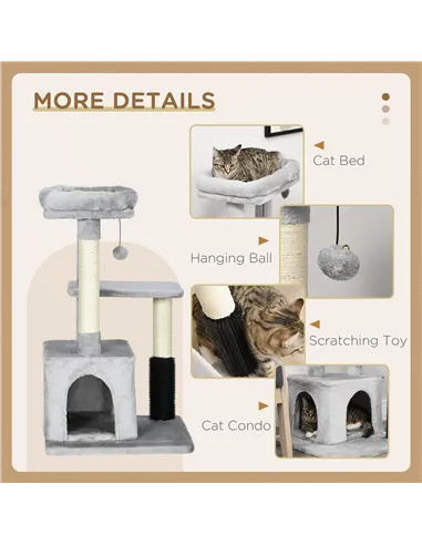 PawHut Cat Tree for Indoor Cats Climbing Tower Kitten Scratch Post Activity Center Kitten with Massage Toy Hanging Ball Bed Cond