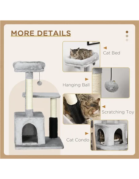 PawHut Cat Tree for Indoor Cats Climbing Tower Kitten Scratch Post Activity Center Kitten with Massage Toy Hanging Ball Bed Cond