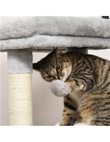 PawHut Cat Tree for Indoor Cats Climbing Tower Kitten Scratch Post Activity Center Kitten with Massage Toy Hanging Ball Bed Cond