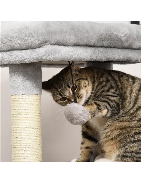 PawHut Cat Tree for Indoor Cats Climbing Tower Kitten Scratch Post Activity Center Kitten with Massage Toy Hanging Ball Bed Cond