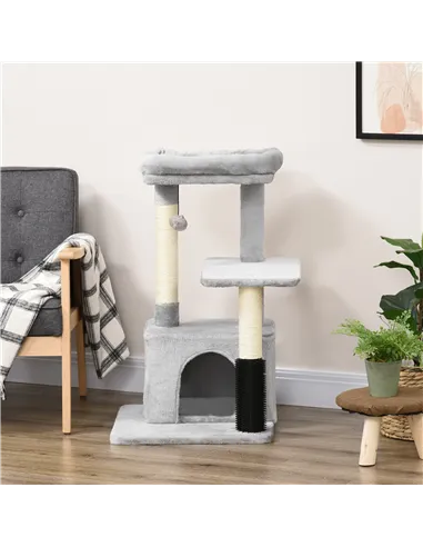 PawHut Cat Tree for Indoor Cats Climbing Tower Kitten Scratch Post Activity Center Kitten with Massage Toy Hanging Ball Bed Cond