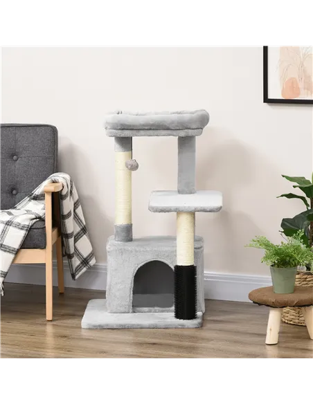 PawHut Cat Tree for Indoor Cats Climbing Tower Kitten Scratch Post Activity Center Kitten with Massage Toy Hanging Ball Bed Cond