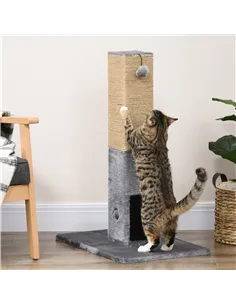 PawHut Cat Tree Scratching Post for Indoor Cats 79cm Jute Scratcher Climber w/ Carpet Base Dangling Toy – Grey 2