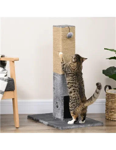 PawHut Cat Tree Scratching Post for Indoor Cats 79cm Jute Scratcher Climber w/ Carpet Base Dangling Toy – Grey
