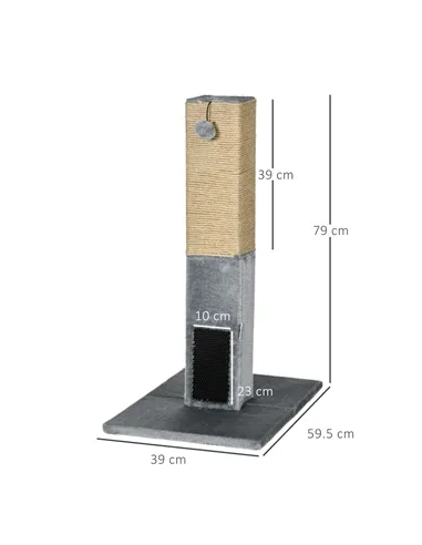 PawHut Cat Tree Scratching Post for Indoor Cats 79cm Jute Scratcher Climber w/ Carpet Base Dangling Toy – Grey