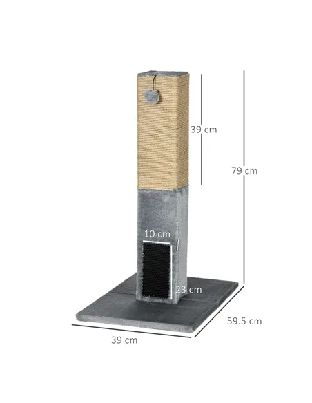 PawHut Cat Tree Scratching Post for Indoor Cats 79cm Jute Scratcher Climber w/ Carpet Base Dangling Toy – Grey