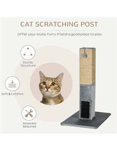 PawHut Cat Tree Scratching Post for Indoor Cats 79cm Jute Scratcher Climber w/ Carpet Base Dangling Toy – Grey