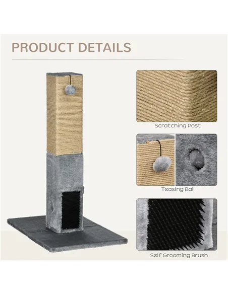 PawHut Cat Tree Scratching Post for Indoor Cats 79cm Jute Scratcher Climber w/ Carpet Base Dangling Toy – Grey